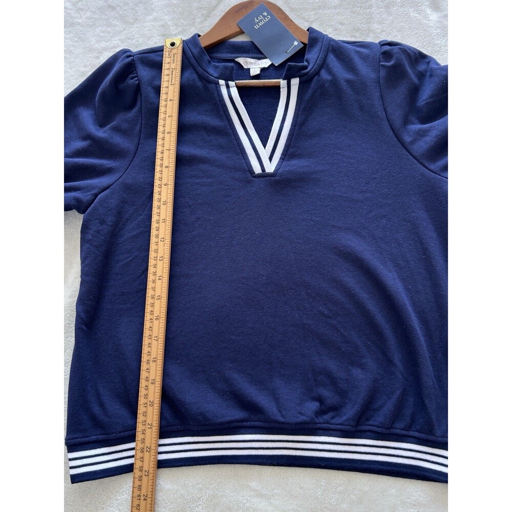Crown & Ivy Womens Shirt Large Navy Nautical Coastal Resort Vacation Preppy - Picture 3 of 8